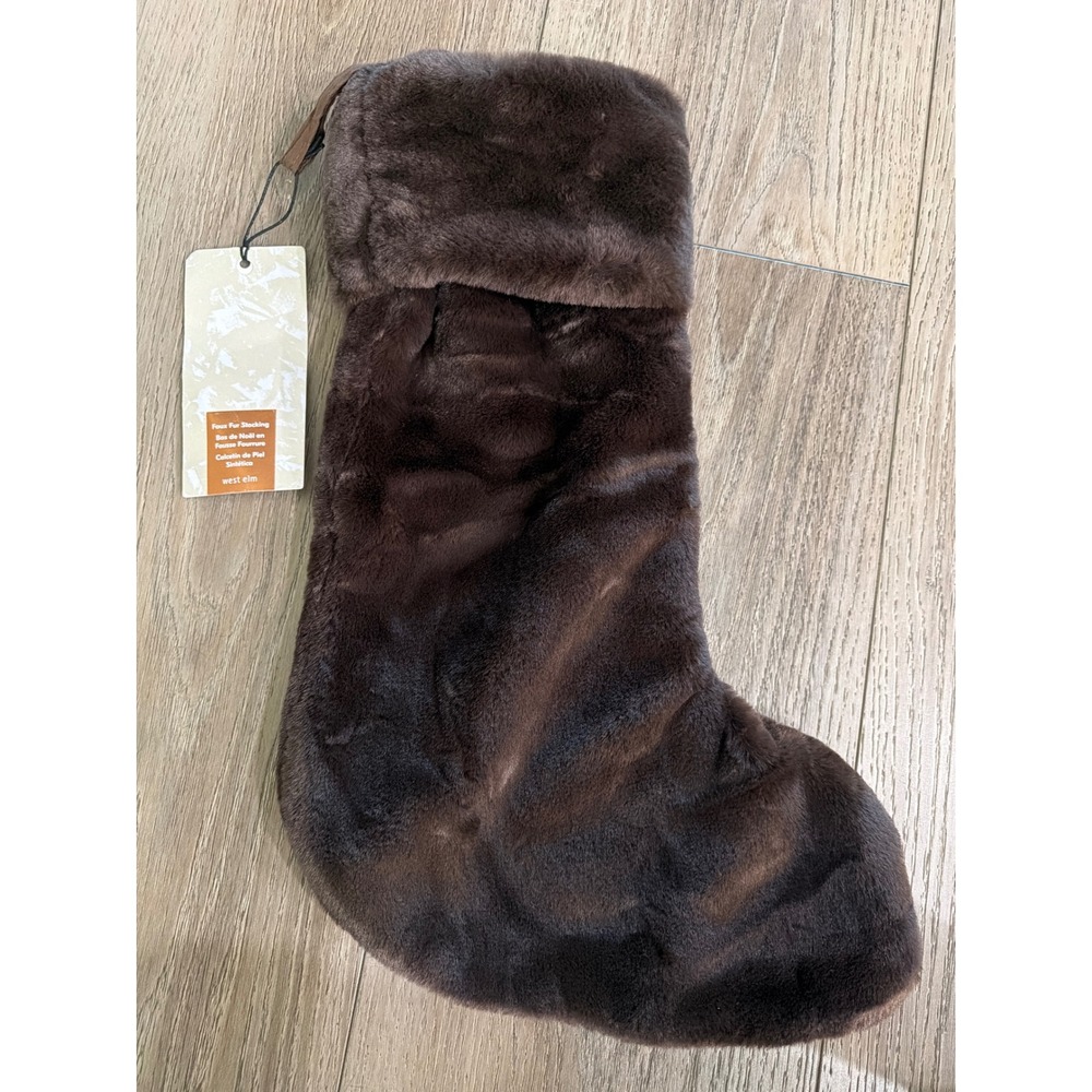 West Elm Faux Fur Christmas Stocking Chocolate Brown 1426306 12x18